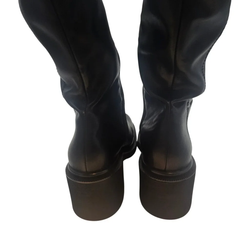 NWT Franco Sarto Kelly OTK Boot 6 Black Stretch Block Heel Rocker Street Edge